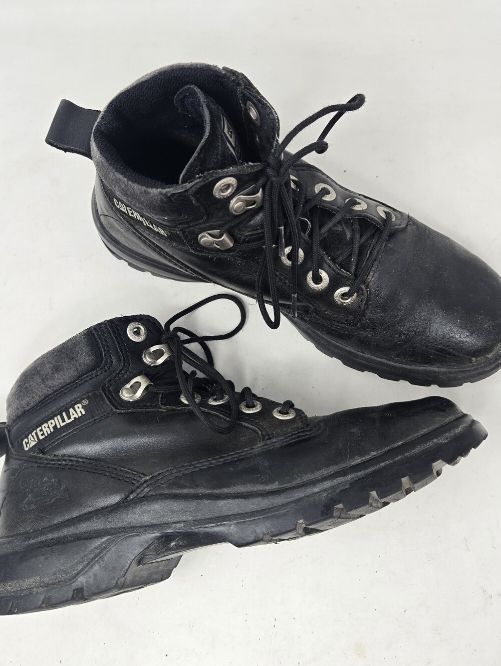 CAT Caterpillar Black Leather Slip on Lace Up Work Boots Women's Size 7